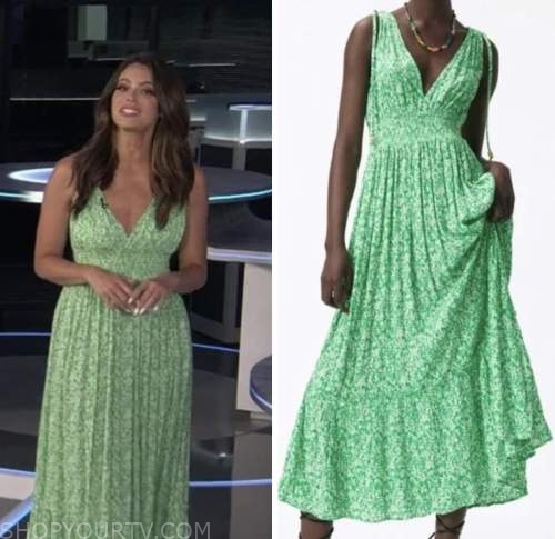 extra, jenn lahmers, green floral dress