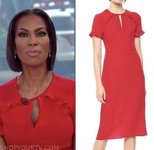 outnumbered, red ruffle keyhole dress, harris faulkner
