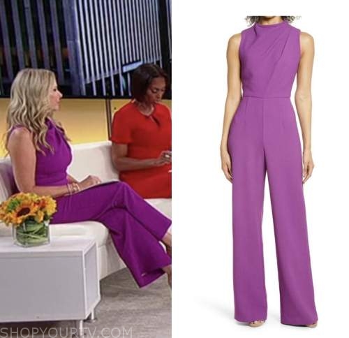 cheryl casone, outnumbered, purple drape jumpsuit
