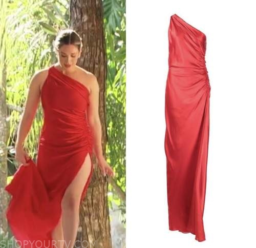 the bachelorette, red satin one-shoulder dress, rachel recchia