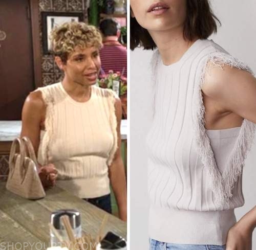 the young and the restless, elena dawson, brytni sarpy, beige fringe knit top