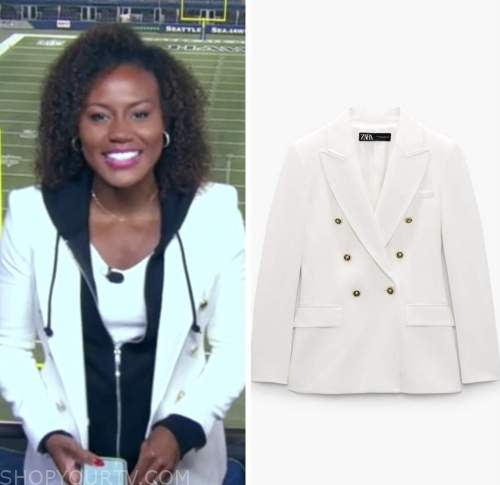 good morning america, Janai Norman, white double breasted blazer