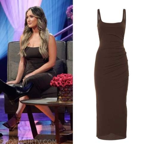 the bachelorette, Rachel recchia, brown ruched midi dress