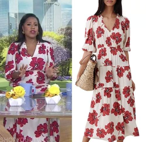 sheinelle jones, the today show, red and white floral dress