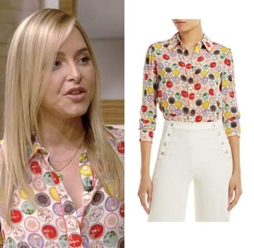 live with kelly and Ryan, Jenny mollen, china plate printed shirt blouse