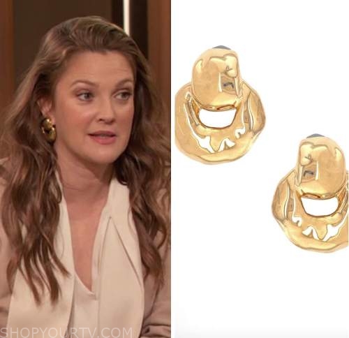 drew barrymore, drew Barrymore show, gold doorknocker earrings
