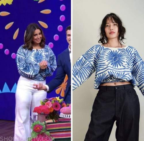 good morning america, Cecilia Vega, blue embroidered blouse top