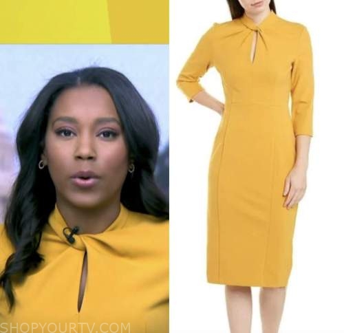 good morning america, Rachel Scott, yellow twist sheath dress