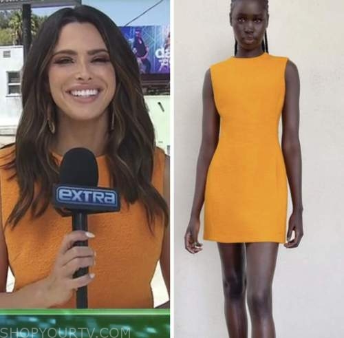 Jenn lahmers, orange tweed dress, extra