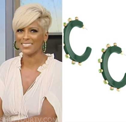 tamron hall, tamron hall show, green studded hoop earrings