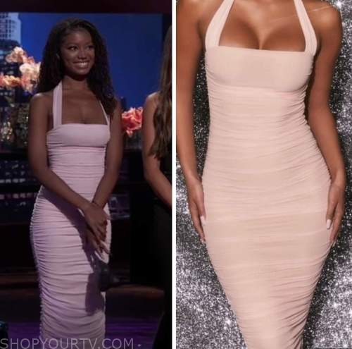 the bachelorette, Brianna thorbourne, pink ruched midi dress