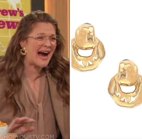 drew barrymore, drew barrymore show, gold doorknocker earrings