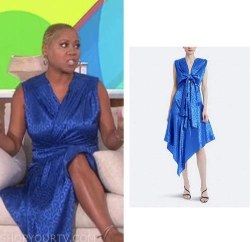 Monique Kelley, blue jacquard midi dress, the talk