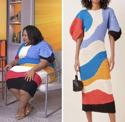 the today show, Jasmine Guillory, color block midi dress