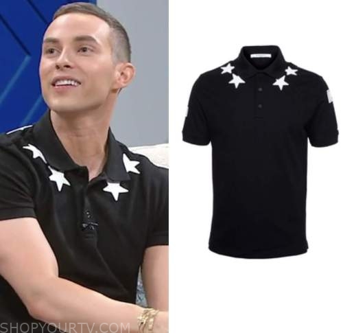 Adam rippon, Pictionary, black and white star polo shirt