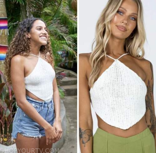 Teddi wright, white crochet halter top, bachelor in paradise