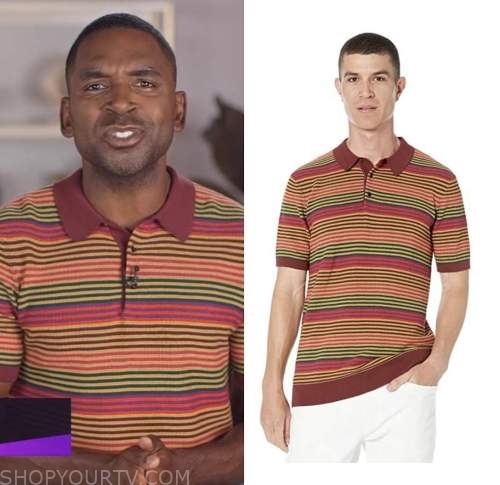 Justin sylvester, E! news, nightly pop, striped knit polo shirt