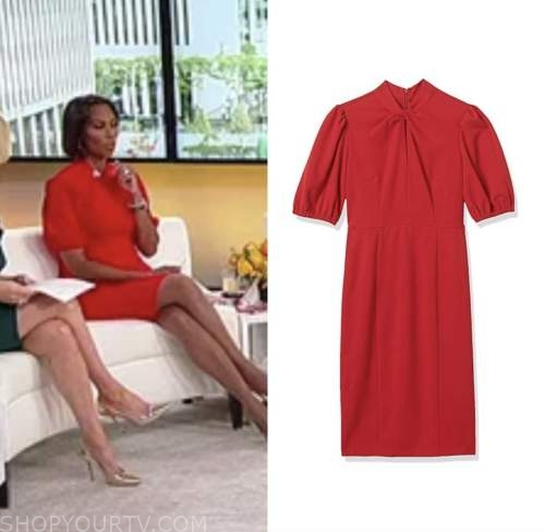 Harris Faulkner, outnumbered, red twist neck sheath dress