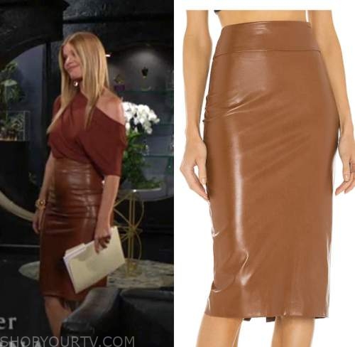Michelle stafford, phyllis newman, brown leather pencil skirt, the young and the restless