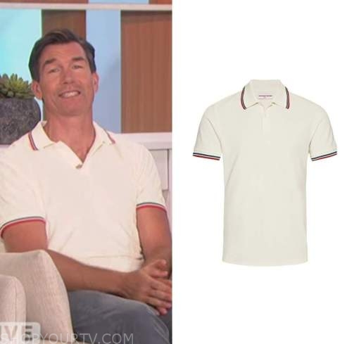 jerry O'Connell, the talk, white striped trim polo shirt
