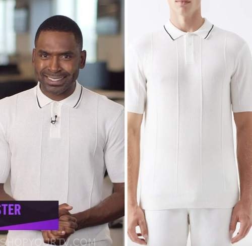 E! news, nightly pop, white polo shirt, Justin Sylvester