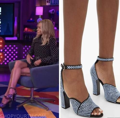 Kelly Ripa, live with watch what happens live, blue embellished heels