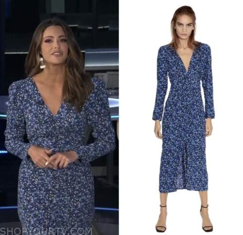 Extra: September 2022 Jenifer Lahmers's Blue Floral Printed Midi Dress ...