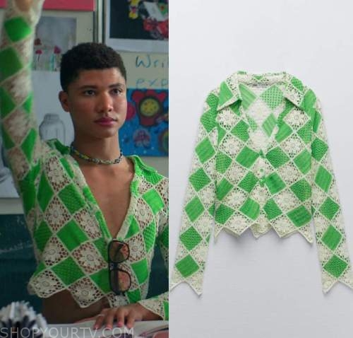 Heartbreak High: Season 1 Episode 3 Darren's Green & White Crochet Top ...