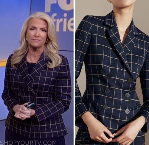 fox and friends, Janice dean, navy blue check double breasted blazer