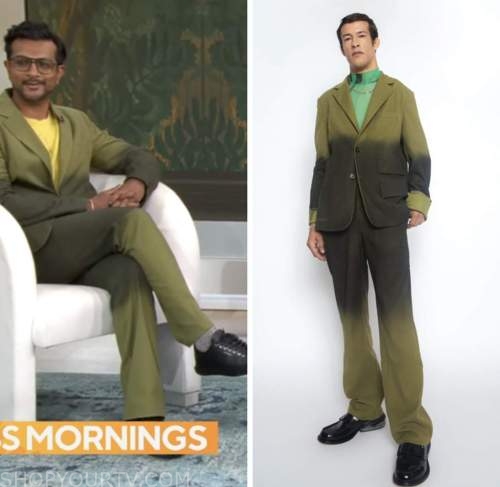 Utkarsh Ambudkar, cbs mornings, green ombre pant suit