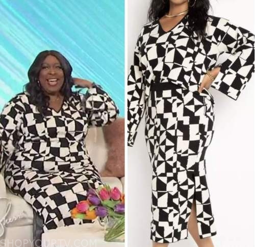Loni Love, sherri, black and white geometric print dress