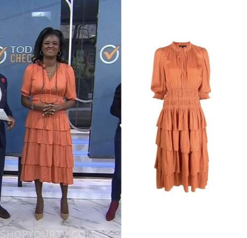 the today show. dr. Angela lamb, orange tiered midi dress