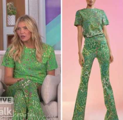 The Talk: October 2022 Amanda Kloots's Green Floral Top and Green ...