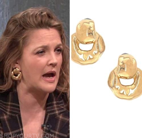 drew barrymore, drew barrymore show, gold doorknocker earrings