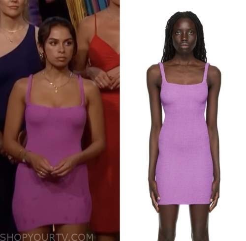 Brittany galvin, purple mini dress, bachelor in paradise