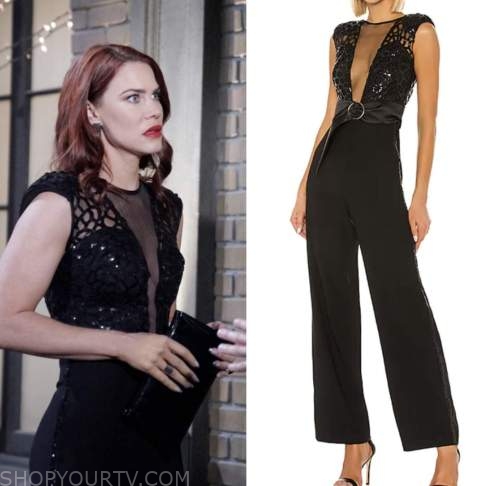 sally spectra, Courtney hope, the young and the restless, black sequin jumpsuit
