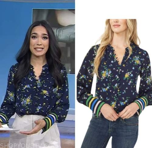 the today show, Emilie Ikeda, blue floral stripe blouse