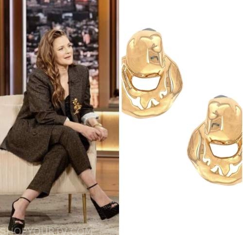 drew Barrymore show, drew barrymore, gold doorknocker earrings