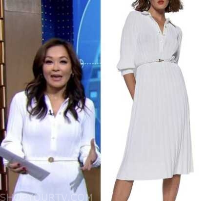 Good Morning America, Eva pilgrim, white pleated knit dress
