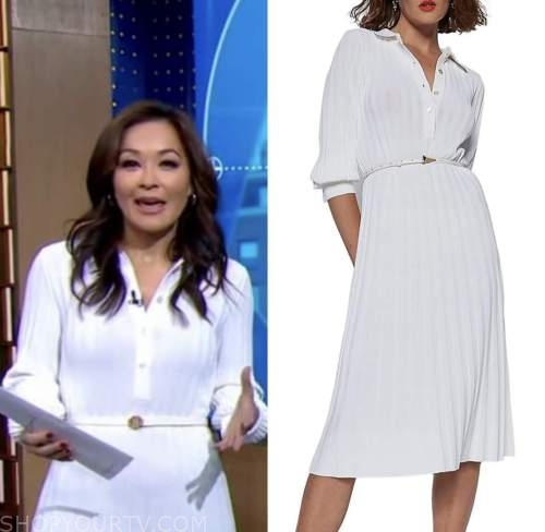 Good Morning America, Eva pilgrim, white pleated knit dress