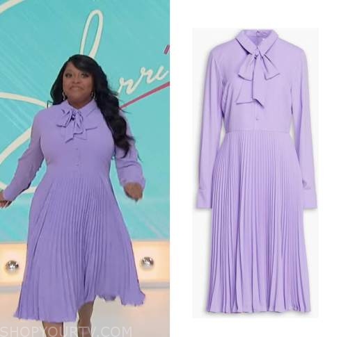 sherri, sherri shepherd, purple tie neck pleated dress