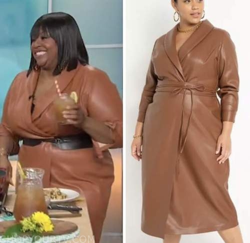 kardea brown, camel leather wrap dress, sherri