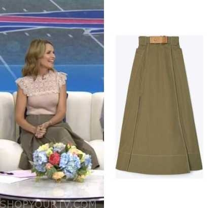 The Today Show: October 2022 Savannah Guthrie's Khaki Green Midi Skirt ...