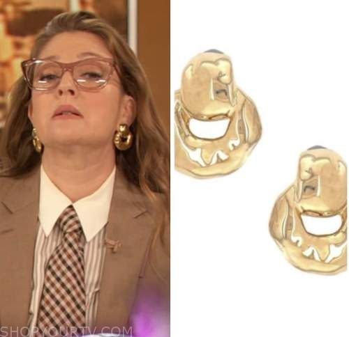drew barrymore, drew barrymore show, gold doorknocker earrings
