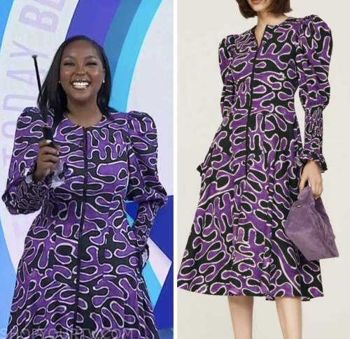 the today show, makho ndlovu, purple printed midi dress