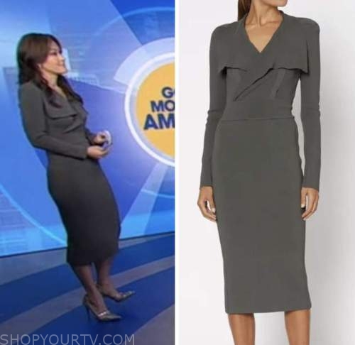 grey wrap knit dress, eva pilgrim, good morning america
