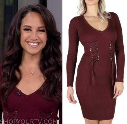 outnumbered, burgundy knit lace-up dress, emily compagno