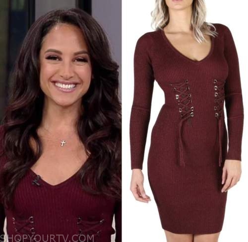 outnumbered, burgundy knit lace-up dress, emily compagno