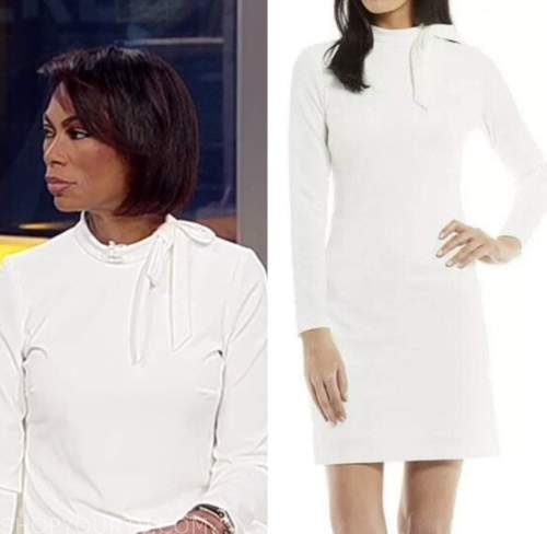 harris faulkner, outnumbered, white tie neck dress