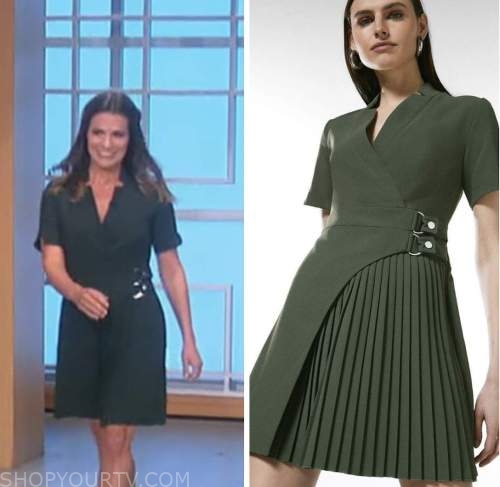 the talk, melissa claire egan, green pleated wrap dress